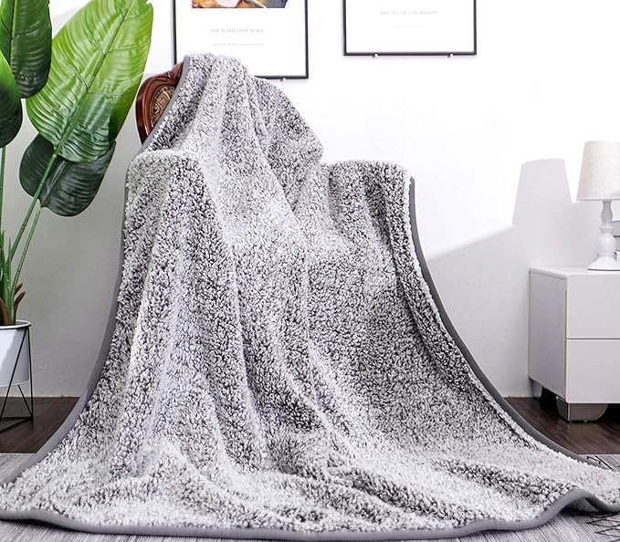 EMME Fuzzy Blanket Soft Fleece Throw Blankets for Women, Fluffy Sherpa Throws(Plush Grey 1,60"x80")