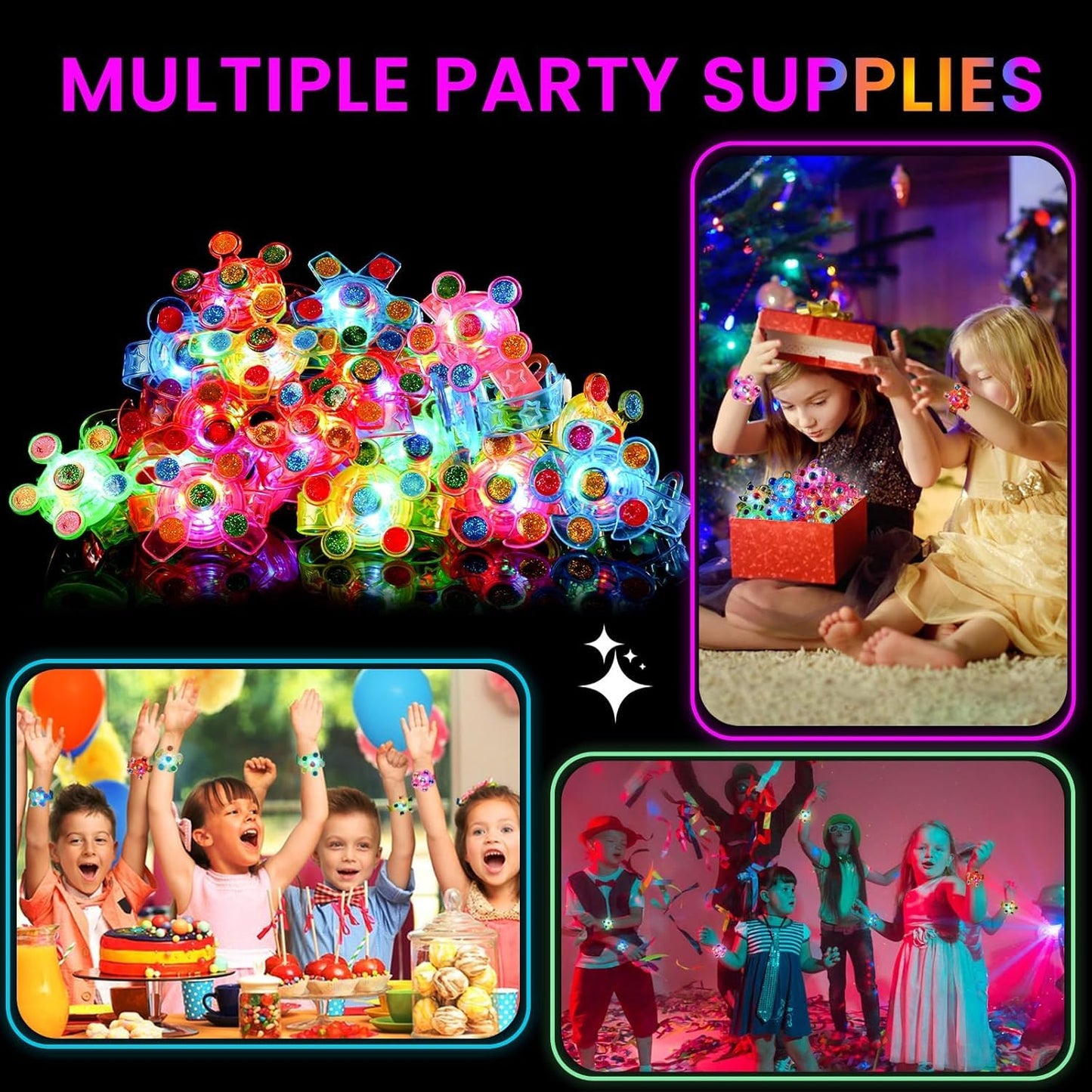 SCIONE 24 Pack LED Light Up Fidget Spinner Bracelets, Glow in The Dark Party Favors for Kids 4-8 8-12, Treasure Box Toys, Birthday Gifts, Carnival Prizes, Goodie Bags Stuffers for Kids