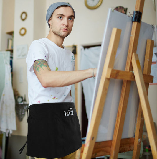 Utopia Wear 12 Pack Server Aprons with 3 Pockets, Waiter and Waitress Waist Aprons for Women with Pockets, Men Short Aprons (Black)