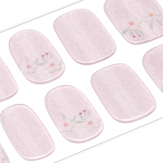 DANNI & TONI Semi Cured Gel Nail Strips Flowers (Petals of Glass) Pink Cat Eye Gel Nail Stickers 28 Stickers Gift for Woman Girls
