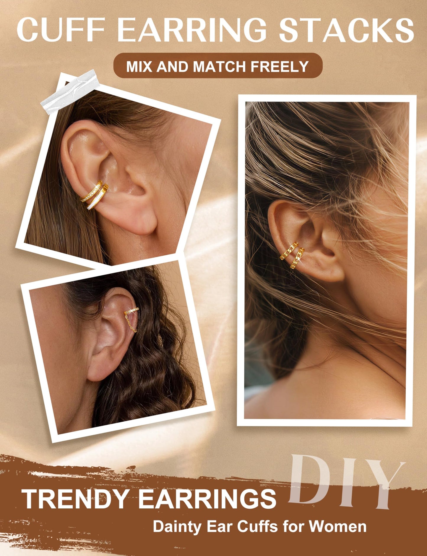 4 Pairs Ear Cuffs Non Piercing - 14K Gold Plated Ear Cuffs Earrings for Women Trendy Ear Cuff for Non Pierced Ears Clip On Carrtilage Earring Lightweight Adjustable Fake Earrings Set Trendy
