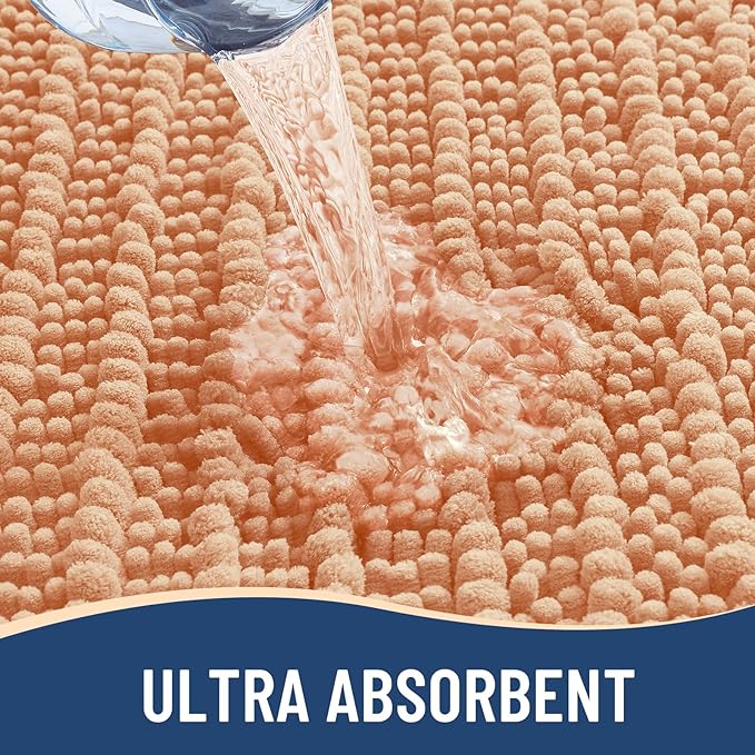 Arotive Luxury Chenille Bathroom Rug Mat, Extra Soft Thick Absorbent Shaggy Bath Rugs, Non-Slip Machine Wash Dry, Plush Bath Mats for Bathroom, Shower and Tub, 47x24, Peach