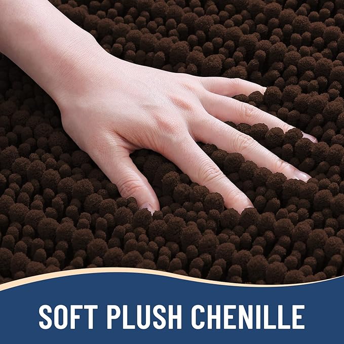 Arotive Luxury Chenille Bathroom Rug Mat, Extra Soft Thick Absorbent Shaggy Bath Rugs, Non-Slip Machine Wash Dry, Plush Bath Mats for Bathroom, Shower and Tub, 45x27, Brown