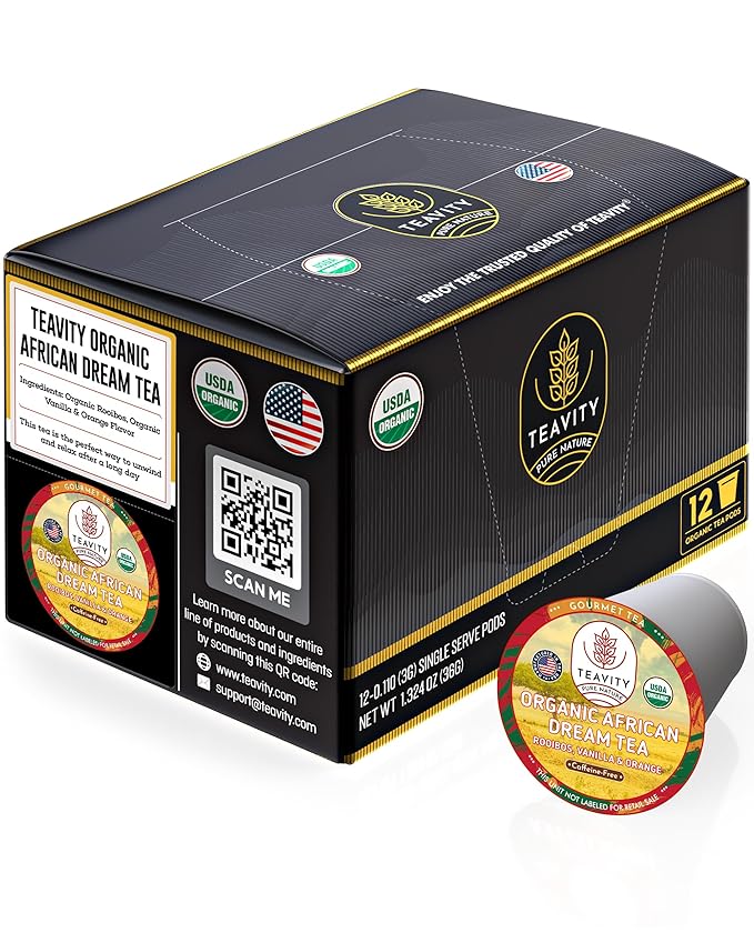 Organic Rooibos Tea Pods with Vanilla & Orange - Naturally Decaf Tea - African Dream by Teavity (12 Tea Pods)