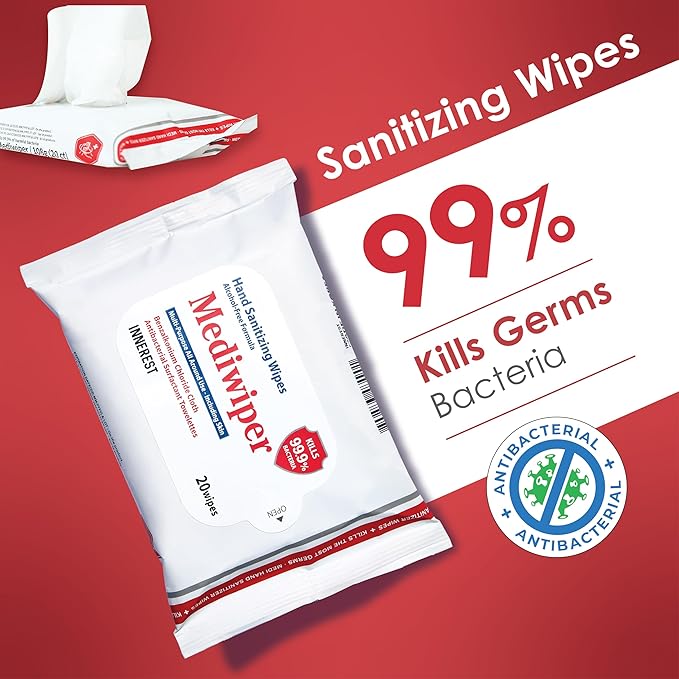 MEDIWIPER 80ct Unscnted Alcohol-Free Hand Sanitizing Wipes, Wet Wipe, Hand Sanitizer (320 Wipes (80 * 4))