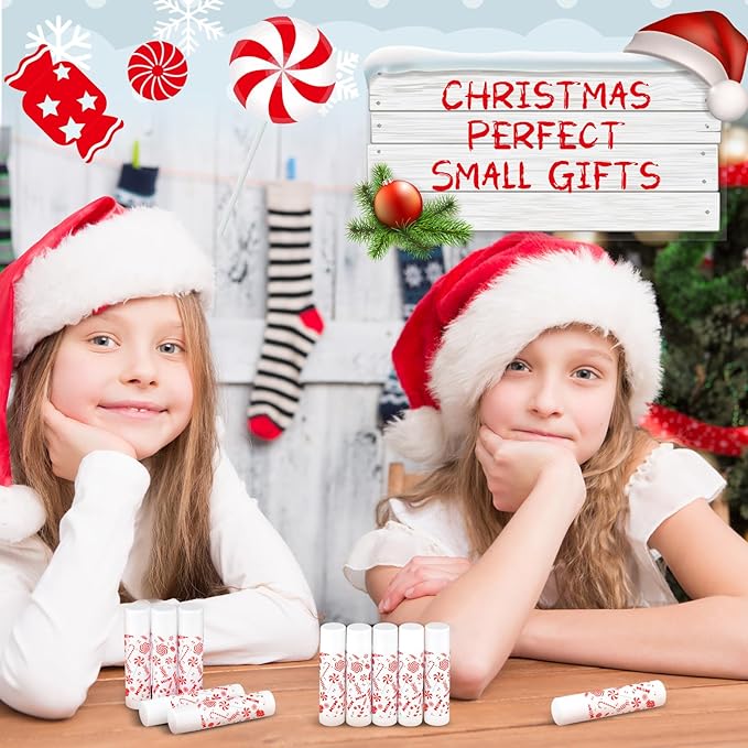 50 Pack Christmas Lip Balms Bulk Christmas Candy Peppermint Cane Scented Holiday Flavor Lip Balm Gifts Xmas Party Gifts Bulk Xmas Items Stocking Stuffers for Women Men Staff Employee (Lollipop 2)
