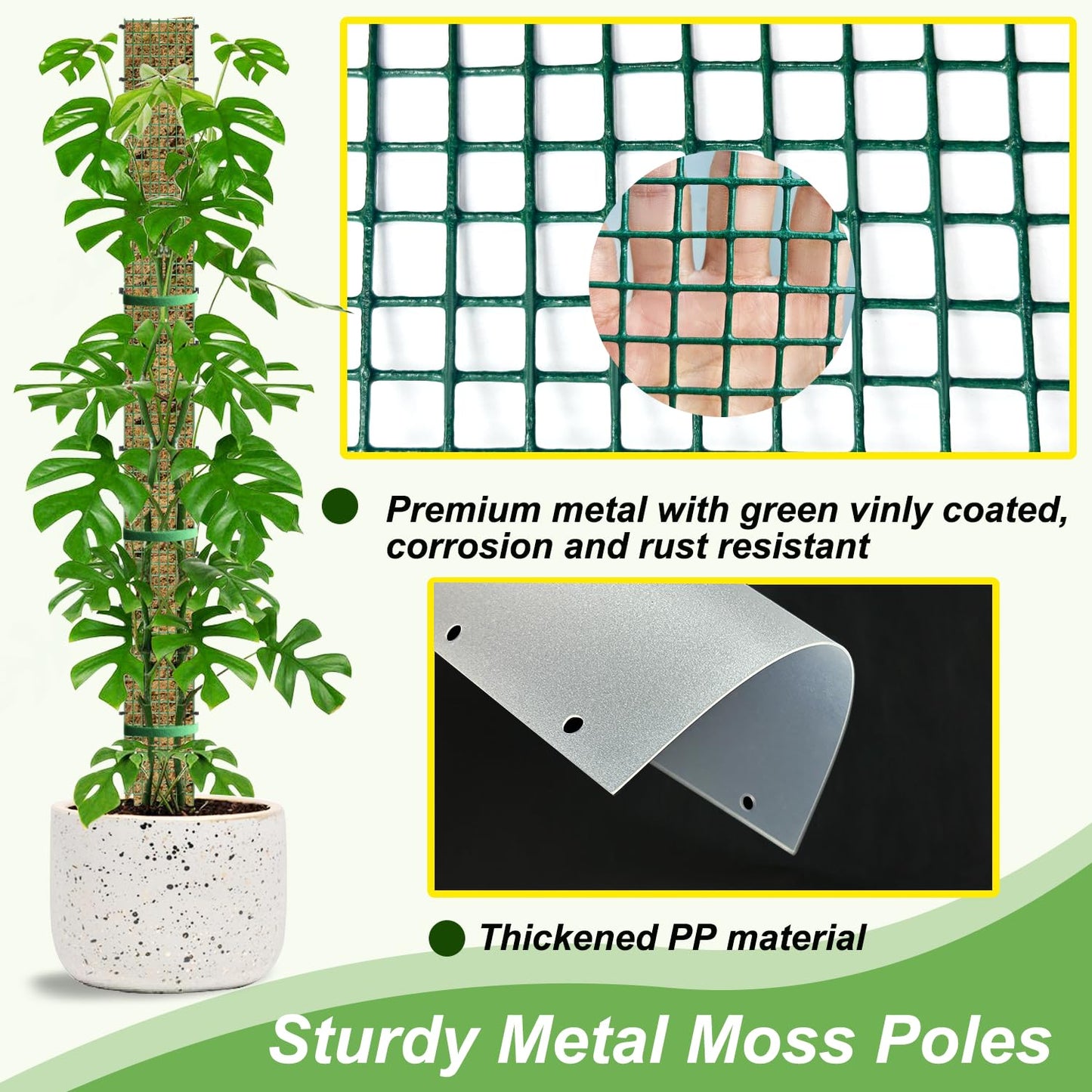 40" Metal Moss Pole, D Shape Sphagnum Moss Pole, Moss Poles for Climbing Plants, Monstera, Indoor Climbing Plants (2Pcs 40")