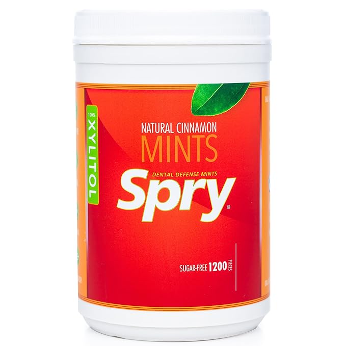 Spry Xylitol Cinnamon Mints Sugar Free Candy - Promote Oral Health, Increase Saliva Production, Stop Bad Breath, Non-GMO, Gluten-Free, 1200 Count (Pack of 1)