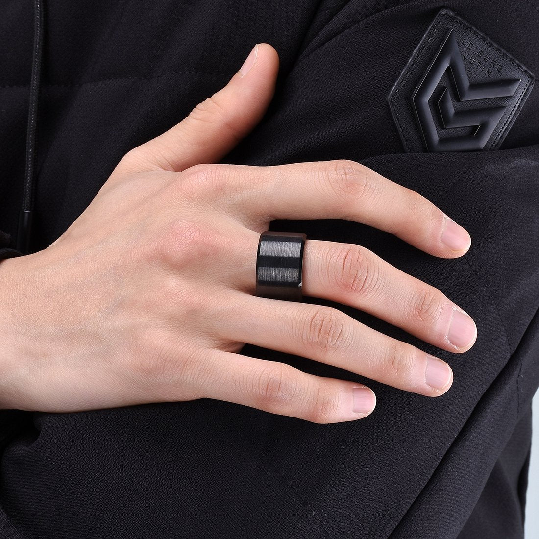 King Will Black-15mm Basic Wedding Ring For Men with Brushed Matte Surface Beveled Polished Edge Comfort Fit 13