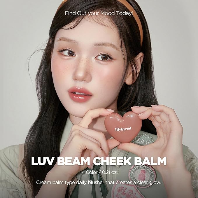 lilybyred Luv Beam Cheek Balm | Heart-Shaped Korean Cream Blush, Semi-Matte Finish, Long-Lasting, Blendable & Buildable, Soft Creamy Texture, Lightweight, Natural Flush, 0.12 oz. (09 Zesty Coral)