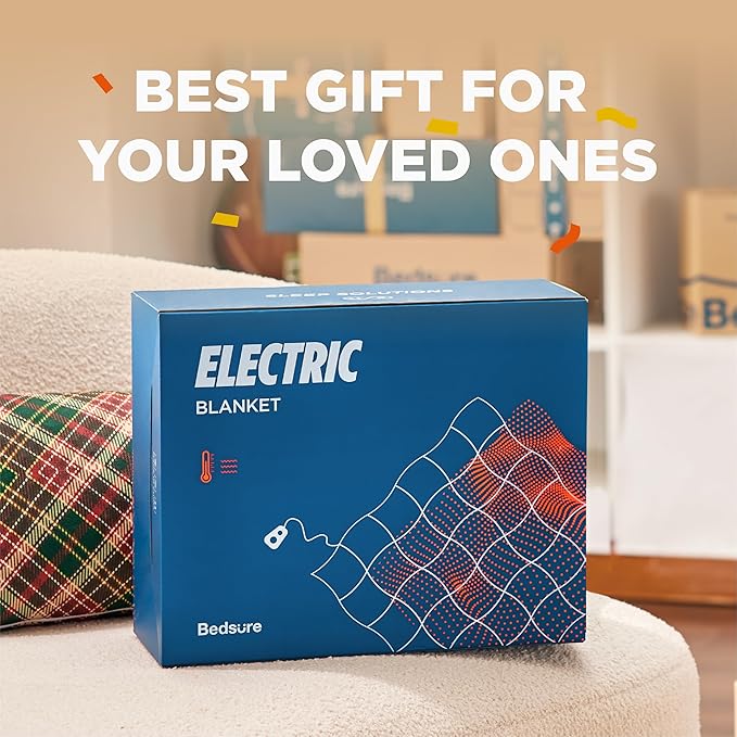 Bedsure Electric Blanket Queen Size - Dual Control Heated Blanket Queen, Fast Heating with 10 Time Settings & 10 Heat Settings, Warm Gift for Grandma (84x90 inches, Black)