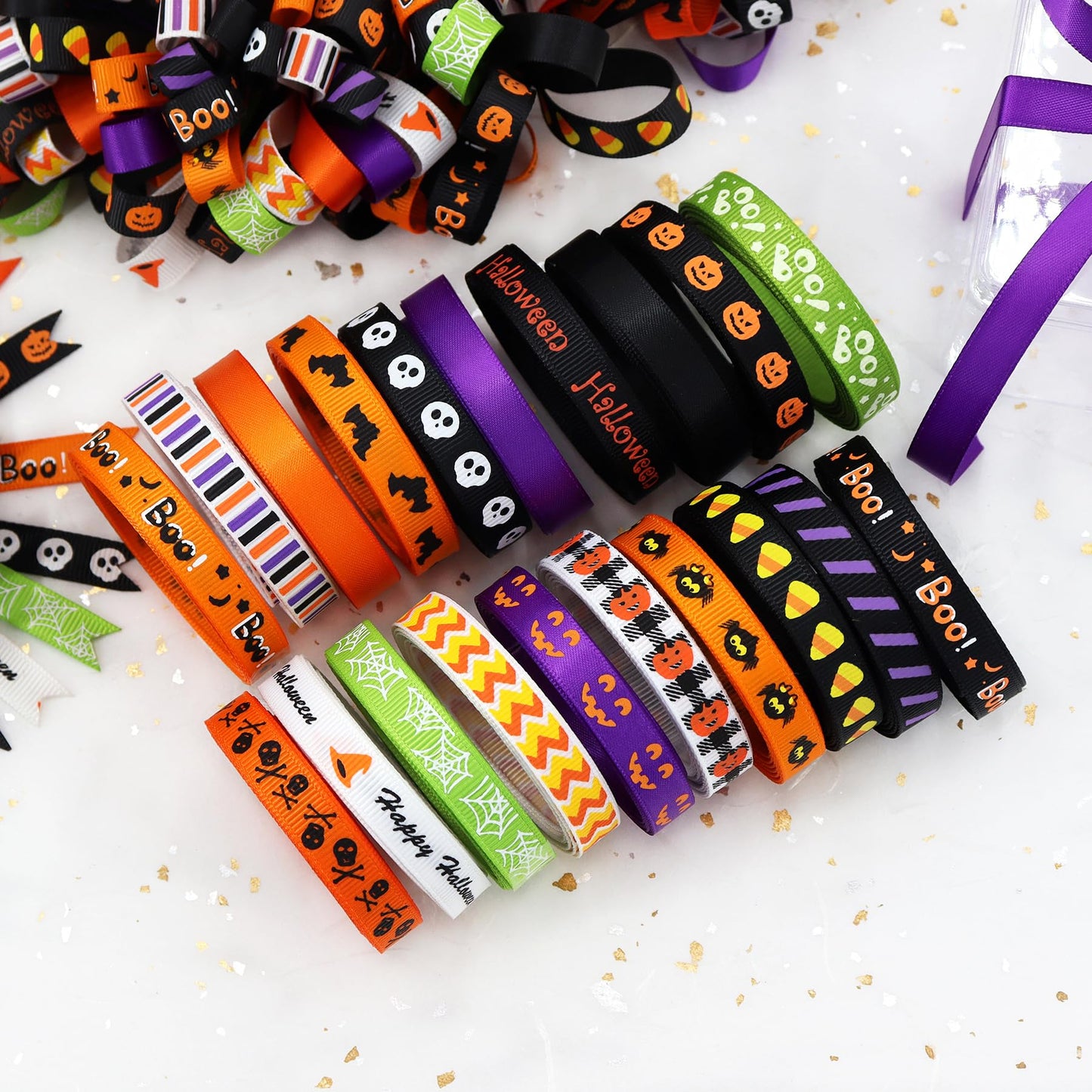 Halloween Holiday Grosgrain Satin Ribbon Set for DIY Crafts Halloween Home and Indoor Outdoor Decoration Garden Decoration，Gift Package,40yd(20x2yd)