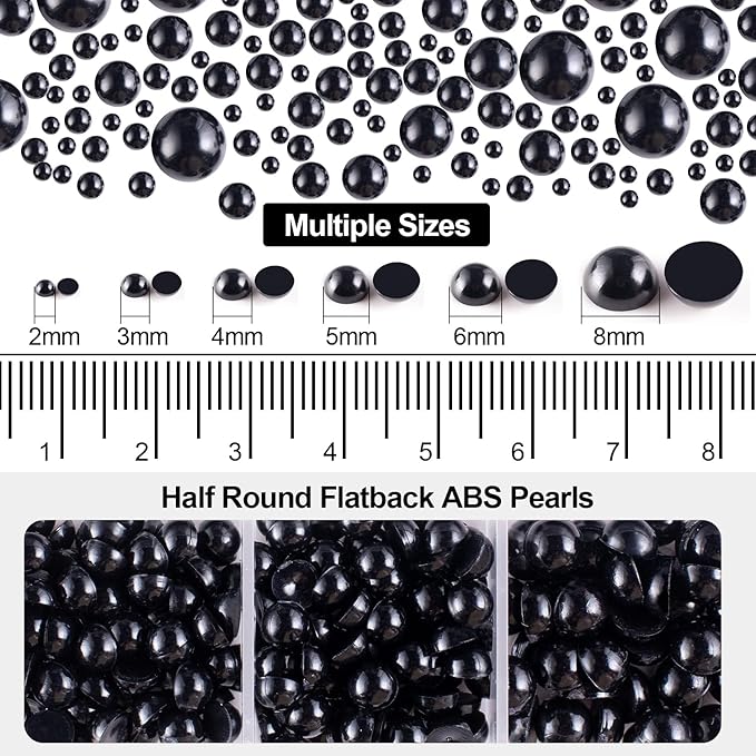 4000PCS Flatback Rhinestones and Half Round Pearls Kit #27, Multi Size Glass Clear Crystals, Plastic Flat Back Black Dome Bead with Pickup Pencil and Tweezer for Nail Art
