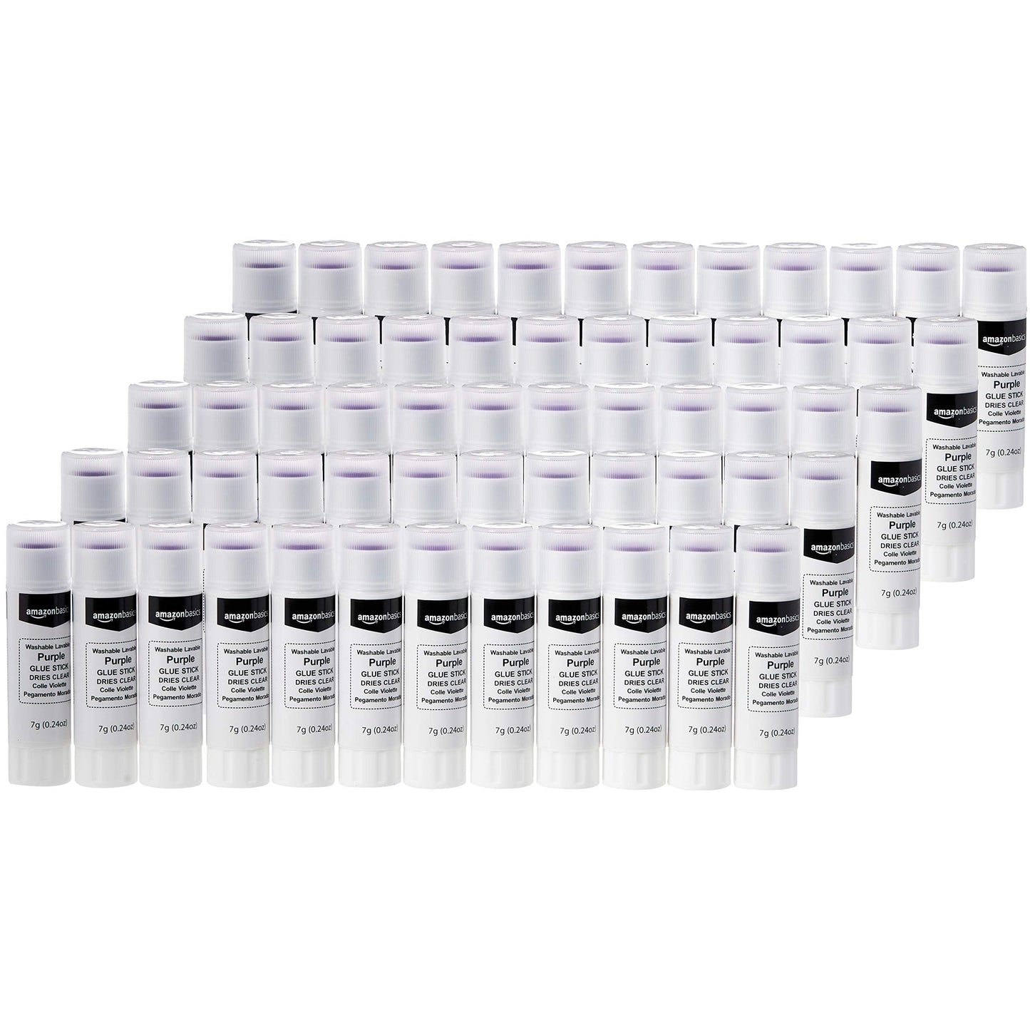 Amazon Basics Purple Washable School Glue Sticks for Classroom Supplies and Craft Projects, Dries Clear, 0.24-oz Stick, 60-Pack
