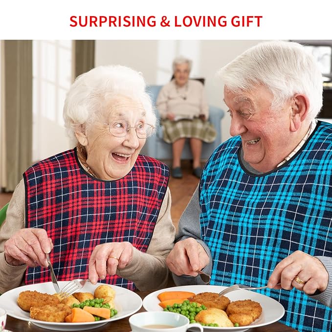 XKDOUS 2pcs Adult Bibs For Men Washable, Reusable Waterproof Large Bibs For Adult, Clothing Protector With Crumb Catcher,Bibs For Eating, Feeding Adult Bibs For Women Elderly Men Senior Citizens Gifts