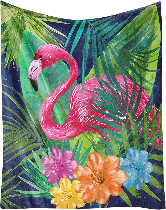 Flamingo Blanket Gifts - 60 x 80 Inches Funny Flamingo Throw for Women & Men - Green Soft Fuzzy Plush Blankets for Bed