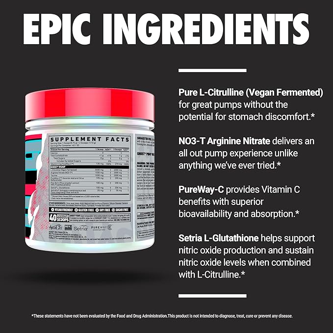 GHOST Pump Nitric Oxide Powder, Pineapple - 40 Servings - Sugar-Free & Stim-Free Pre-Workout Supplements - L-Citrulline, Arginine Nitrate & L-Glutathione - Soy & Gluten-Free, Vegan
