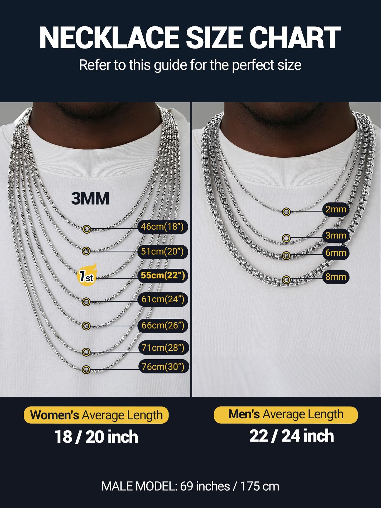 PROSTEEL Squre Rolo Link Chains, Stainless Steel Chain Necklace Waterproof & Strong Lobster Clasp 6mm Link Chains for Men and Women Jewelry with Gift Box 30in