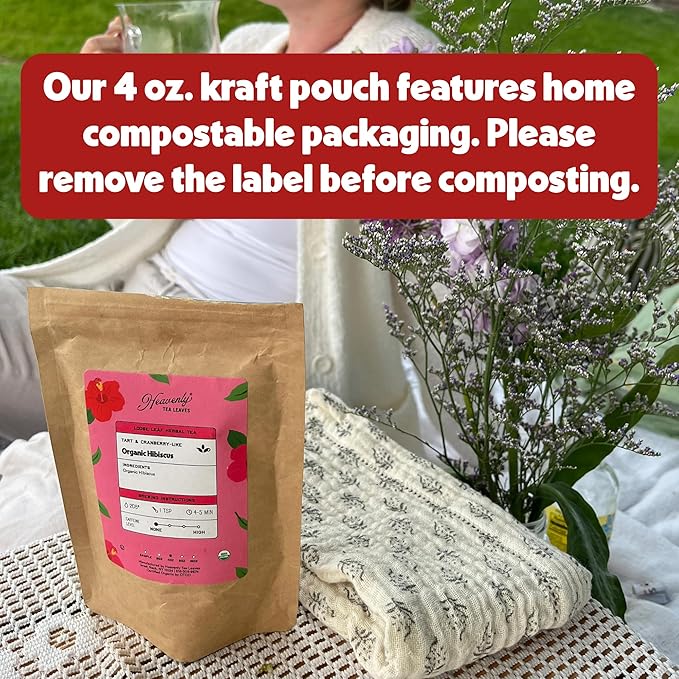 Heavenly Tea Leaves Organic Hibiscus, Loose Leaf Herbal Tea, 4 oz. (Approx. 50 Cups of Tea) – Tart, Fruity, Caffeine Free Herbal Tisane – Delicious Hot or Iced – Premium Quality Wellness Support