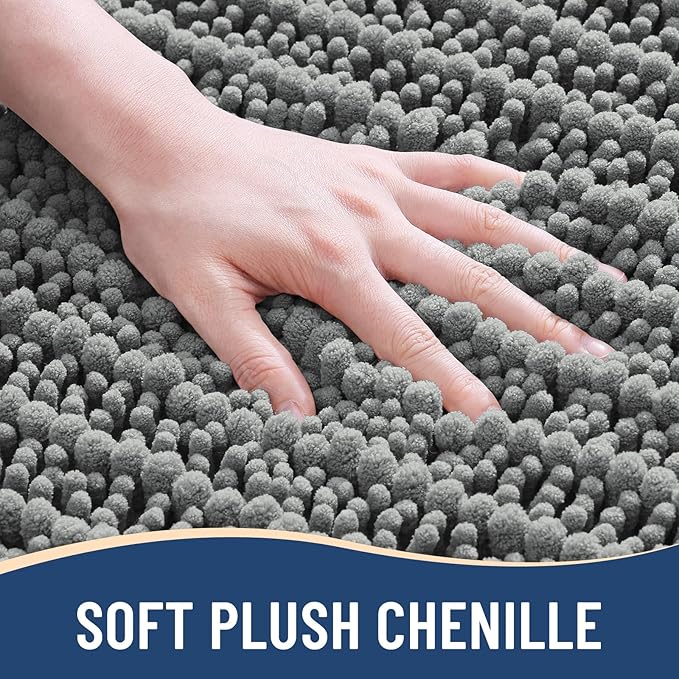 Arotive Luxury Chenille Bathroom Rug Mat, Extra Soft Thick Absorbent Shaggy Bath Rugs, Non-Slip Machine Wash Dry, Plush Bath Mats for Bathroom, Shower and Tub, 70x24, Grey
