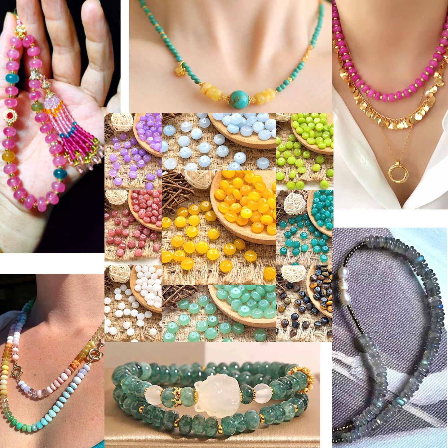 76pcs 5x8mm Natural Stone Flower Amazonite Rondelle Spacer Loose Beads Abacus Disk Stone Round Loose Gemstone Beads for Jewelry Making DIY Bracelet Necklace