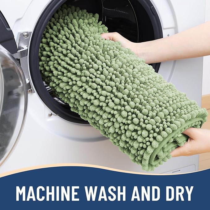 Arotive Luxury Chenille Bathroom Rug Mat, Extra Soft Thick Absorbent Shaggy Bath Rugs, Non-Slip Machine Wash Dry, Plush Bath Mats for Bathroom, Shower and Tub, 47x32, Sage Green