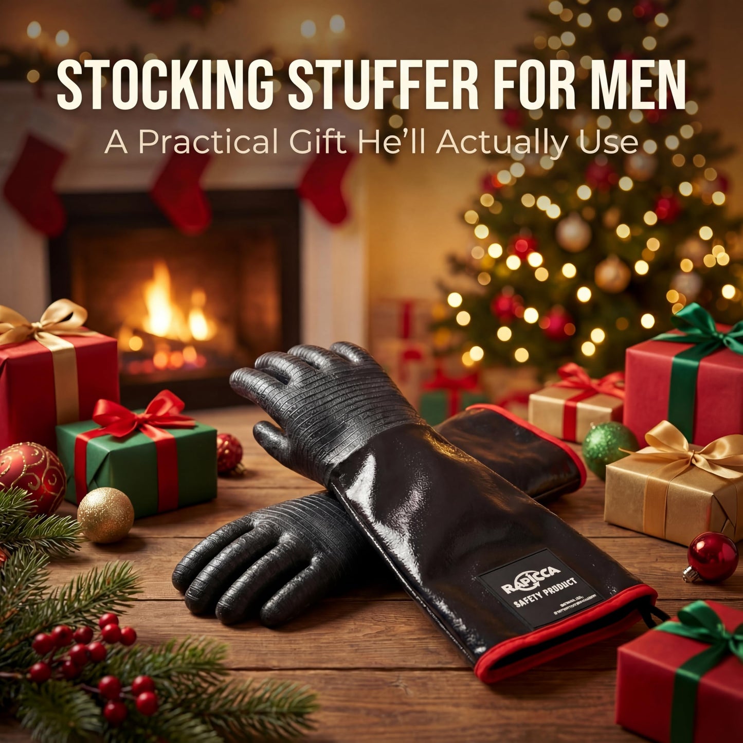 RAPICCA 932°F Heat Resistant BBQ Grill Gloves: Oil Resistant Waterproof for Smoking Grilling Cooking Barbecue Deep Frying Turkey Rotisserie Handling Hot Greasy Meat | Great Stocking Stuffers for Men