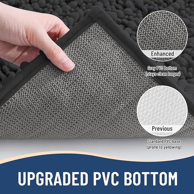 Arotive Luxury Chenille Bathroom Rug Mat, Extra Soft Thick Absorbent Shaggy Bath Rugs, Non-Slip Machine Wash Dry, Plush Bath Mats for Bathroom, Shower and Tub, 44x32, Dark Grey