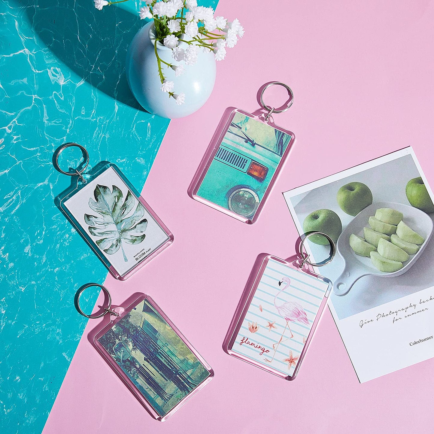 Inbagi 24 pieces Picture Photo Frame Keychain Clear Rectangle Acrylic Keychain Blanks 2 x 3inch
