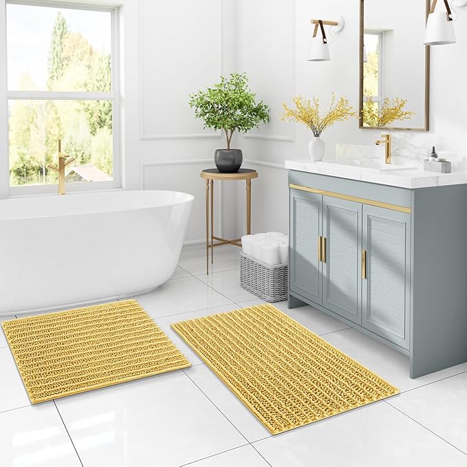 Arotive Luxury Chenille Bathroom Rug Mat, Extra Soft Thick Absorbent Shaggy Bath Rugs, Non-Slip Machine Wash Dry, Plush Bath Mats for Bathroom, Shower and Tub, 36x24, Yellow
