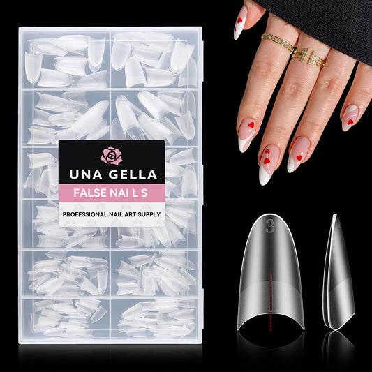 UNA GELLA Almond Gel Nails Tips Medium: 504pcs Full Matte Soft Gel Almond Shape Nail Tips Half Cover Clear Gelly Tips for Nail Art Press On Nails 12 Sizes, Nail Extensions