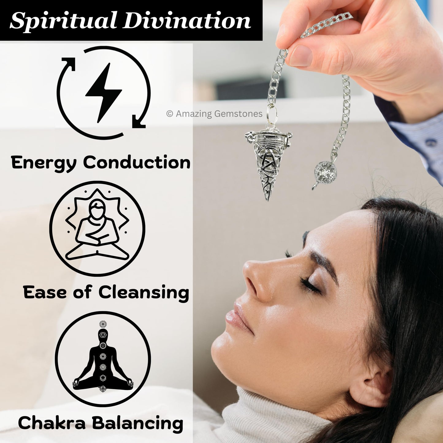 Amazing Gemstone Healing Metal Pendulums for Divination, Silver Chamber Cone Steel Copper Pendulum High Energy Pendulo de Bronce Pendulos de Mesa MP46