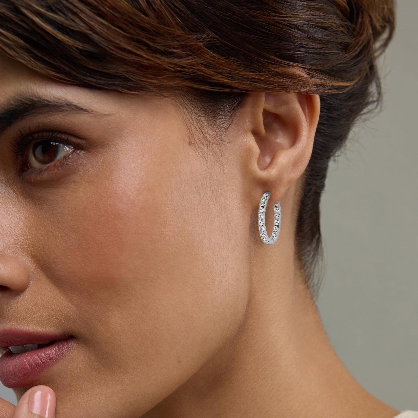 Belacqua 2 Carat Round Lab Grown Inside Out Diamond Hoop Earrings in Sterling Silver, Color J-K, Clarity I1-I2, Prong Set, 2.60MM Width, 18.20MM Height, Fine Jewelry for Women, Gift Box Included