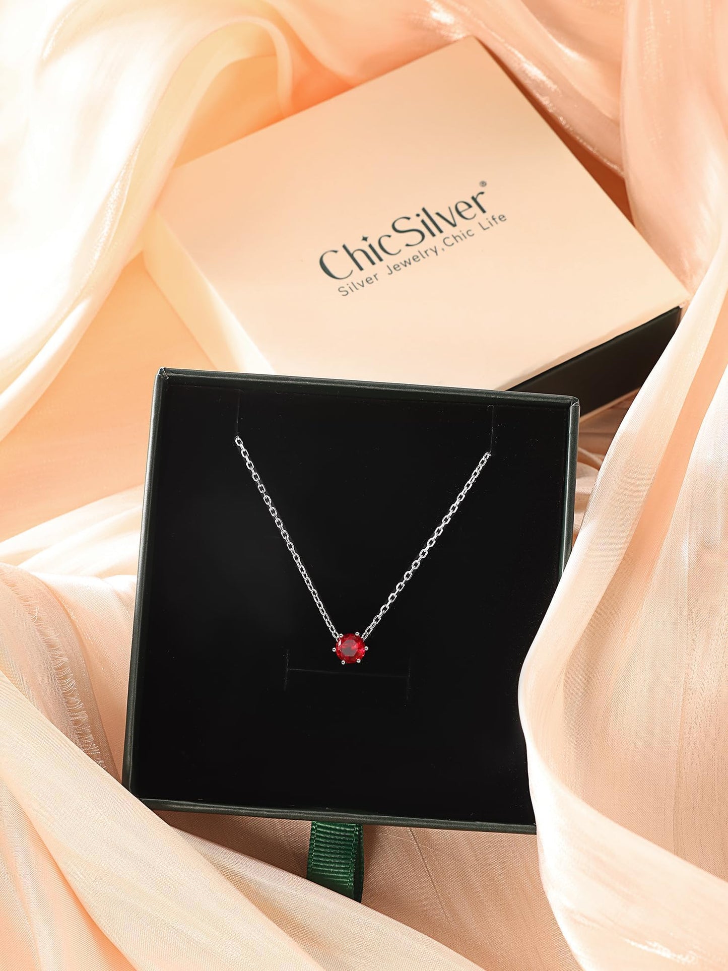 ChicSilver Small Round Cut April Birthstone Necklace, 925 Sterling Silver Necklace for Women Silver Diamond Necklaces for Women Mother Gift