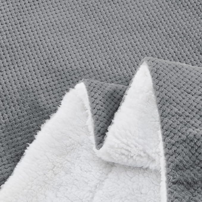 SOCHOW Waffle Sherpa Fleece Throw Blanket, Super Soft Fuzzy Warm, Lightweight Fluffy Reversible Plush Blanket for Bed Sofa Couch, 60 x 80 Inches Grey