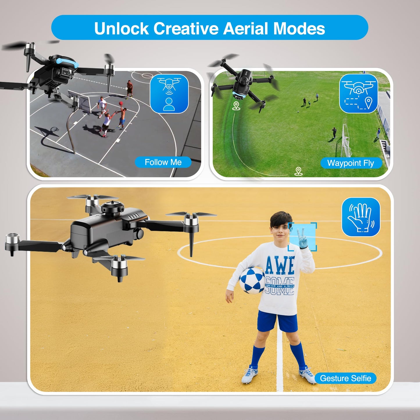 Contixo F19 Drone With 1080p HD FPV Camera, 20 Min Flight 360° Flips Brushless Motor RC Quadcopter With Altitude Hold, Obstacle Avoidance, Follow Me For Novice Beginner's Kids And Adults, 2 Batteries