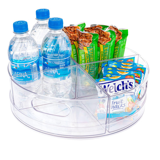 Oizeir Lazy Susan Turntable - Clear Acrylic, Removable Sections, Rotates 360 Degrees. Easily Organize Your Fridge, Cabinet or Counter. Great Carousel Storage for Food, Spices, Cosmetics. (4-Sections)