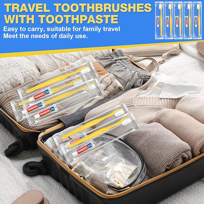 Disposable Toothbrushes with Toothpaste 300 Pack, Travel Size Toothbrush and Toothpaste Set, Bulk Tooth Brush Tooth Paste Kit, Individually Wrapped Travel Toiletries for Homeless, Hotel
