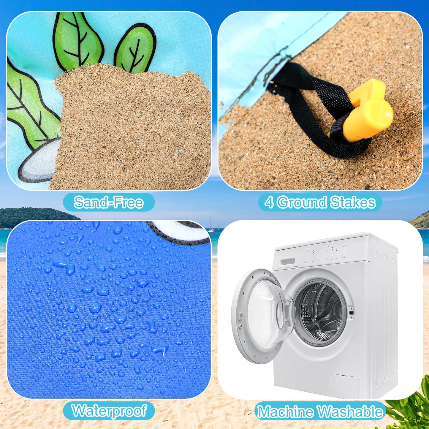 Tondiamo 4.6 x 4.6 ft Beach Pool for Toddler Baby Beach Pool Blanket 2 in 1 Waterproof Sandproof Kiddie Foldable Sand for Kid Vacation Picnic