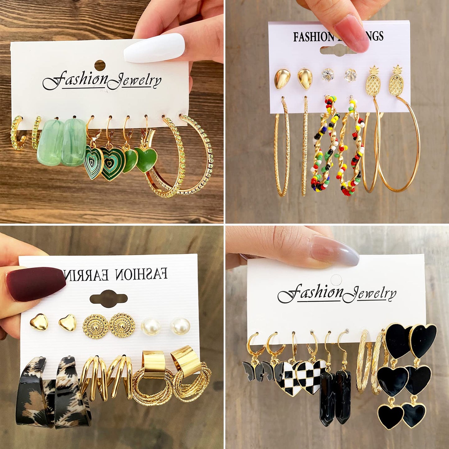 JMScape 34 Pairs Gold Hoop Earrings Set for Women, Fashion Drop Dangle Earring Packs Black Hearts Earrings Multipack Hypoallergenic Earrings for Valentine's Day Gifts