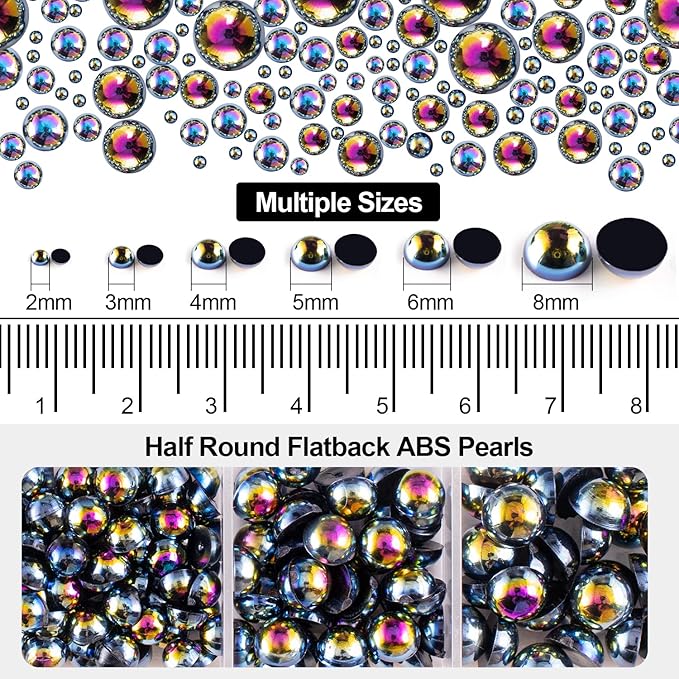 4000PCS Flatback Rhinestones and Half Round Pearls Kit #20, Multi Size Glass Clear Crystals, Plastic Flat Back Black AB Dome Bead with Pickup Pencil and Tweezer for Nail Art