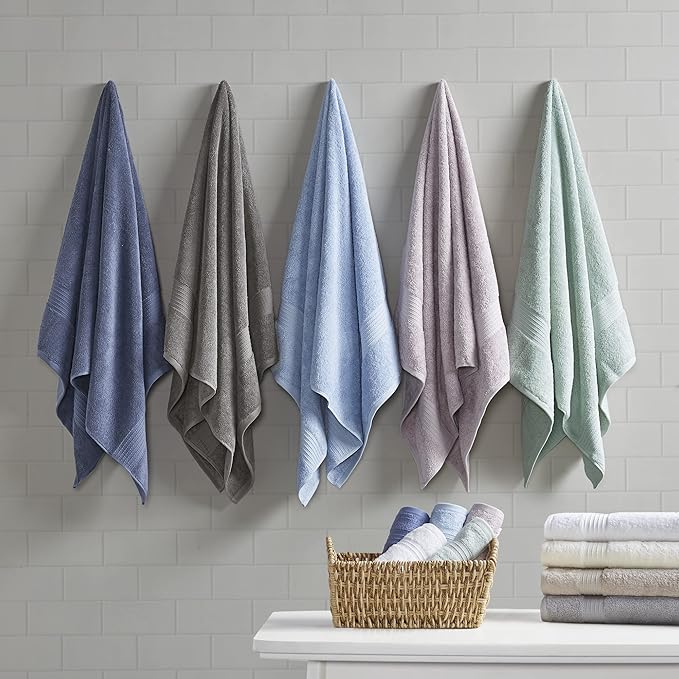 Madison Park Organic 100% Cotton Bathroom Towel Set, Hotel & Spa Quality Highly Absorbent, Quick Dry, Include for Shower, Handwash & Facial Washcloth, Multi-Sizes, White