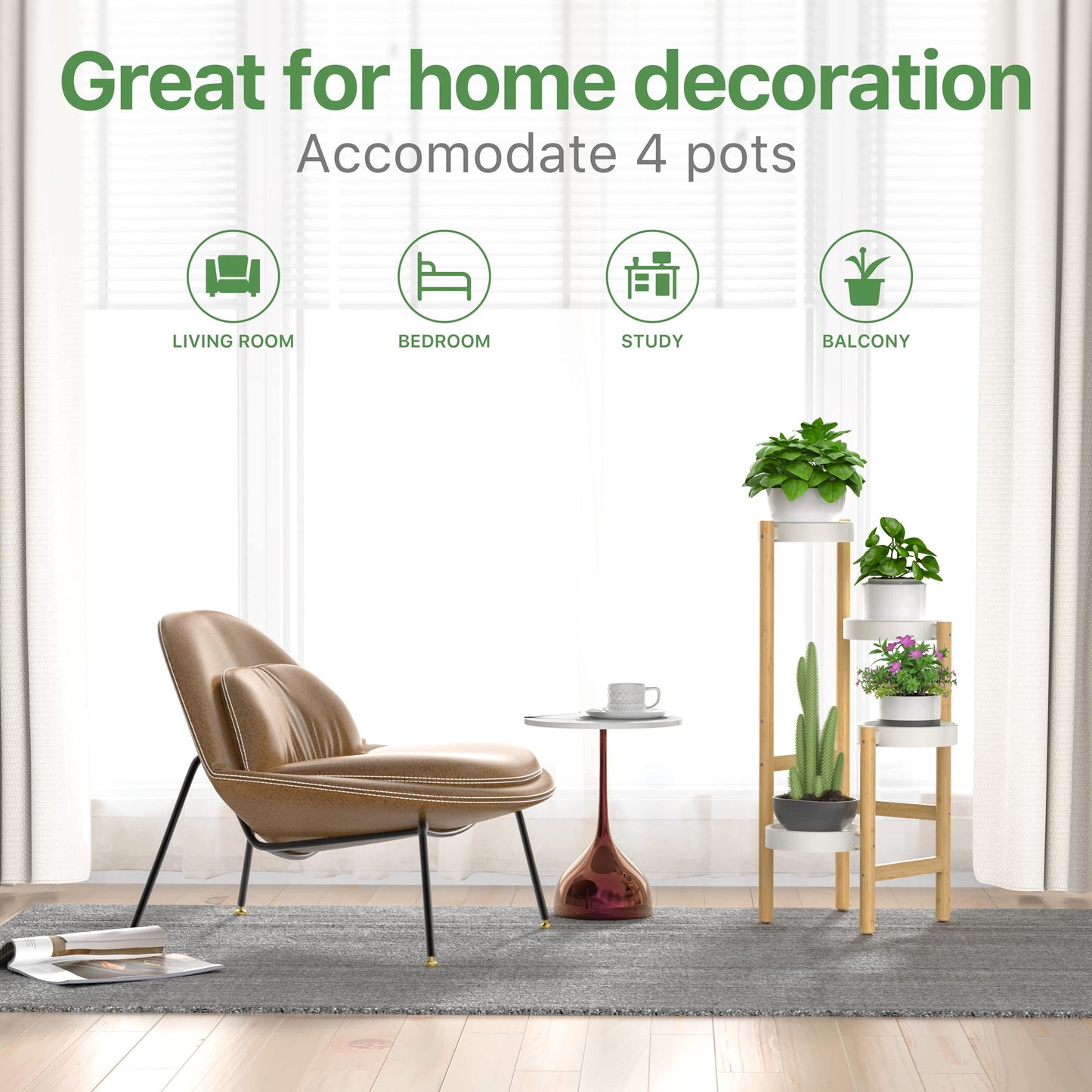 Wisuce Bamboo Plant Stands Indoor, 4 Tier Tall Corner Plant Stand Holder & Plant Display Rack for Outdoor Garden Indoor Home (4 Tier -2)
