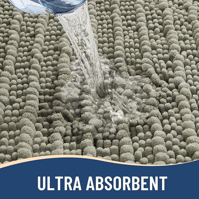 Arotive Luxury Chenille Bathroom Rug Mat, Extra Soft Thick Absorbent Shaggy Bath Rugs, Non-Slip Machine Wash Dry, Plush Bath Mats for Bathroom, Shower and Tub, 47x24, Warm Taupe