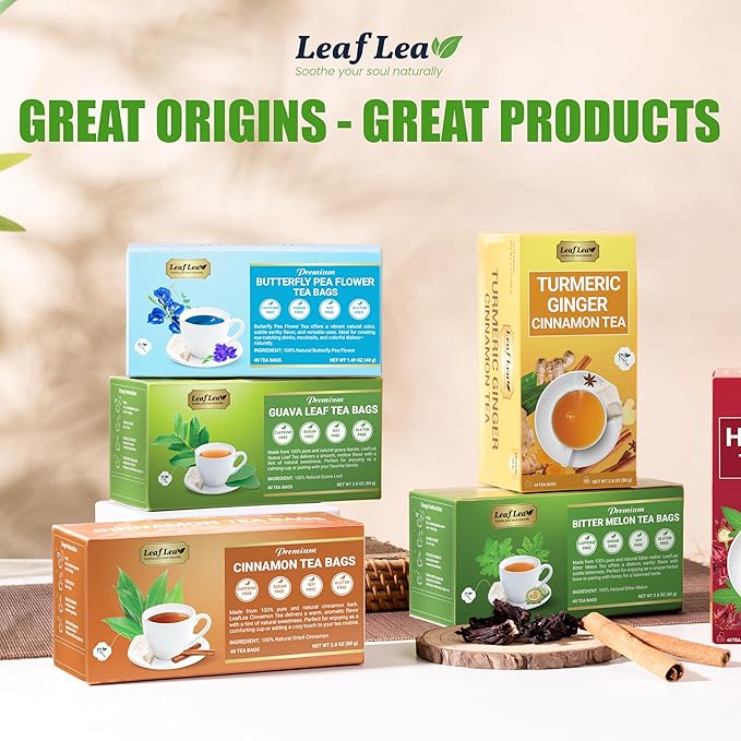 LeafLea Guava Leaf Tea, 40 Individually Wrapped Tea Bags, Made from 100% Natural Guava Leaves (Hojas De Guayaba), Supports Digestion & Wellness, Caffeine-Free, Sugar-Free, Vegan, Non-GMO