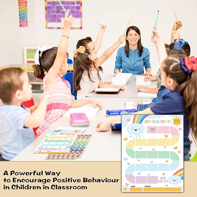 20 Rainbow Reward Chart with 432 Round Stickers, Incentive Behavior Chart for Kids at Home Classroom, Kids Routine Daily Chore Sticker Chart-B16
