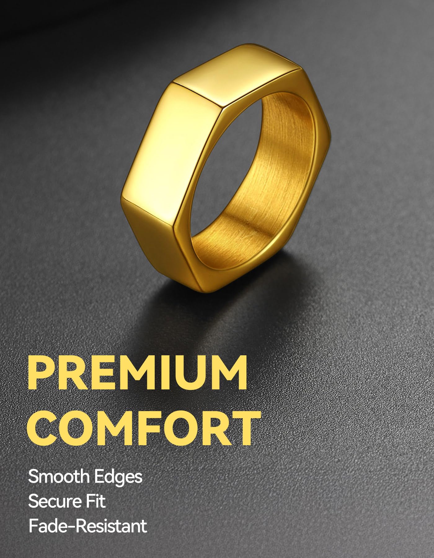 ChainsHouse Gold Hexagon Geometric Ring for Men Women, Cool Punk Hip Hop Biker Band Rings(Size 12)