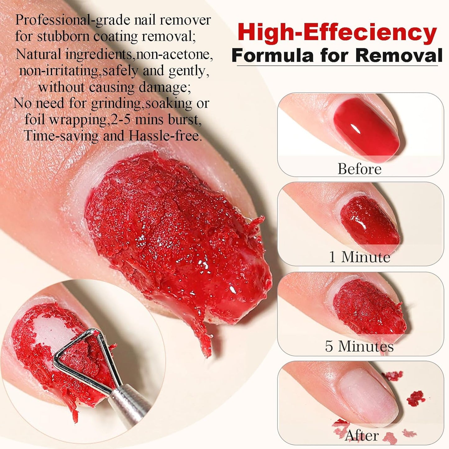 Gel Nail Polish Remover-2pcs with Nail Steel Pusher, Scraper and 2 Pieces Nail File, Quickly Remove Gel Polish in 2-5 Minutes at Home, No Need to Wrap and Soak