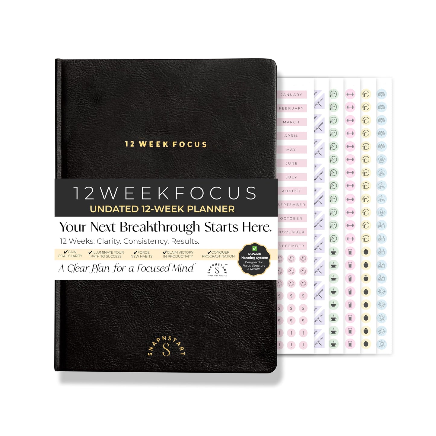 12 Week Focus Planner – High Performance Productivity Planner & Goal Planner | Undated Weekly and Daily Planning System with Habit Tracker | 7x10 Hardcover Project Planner