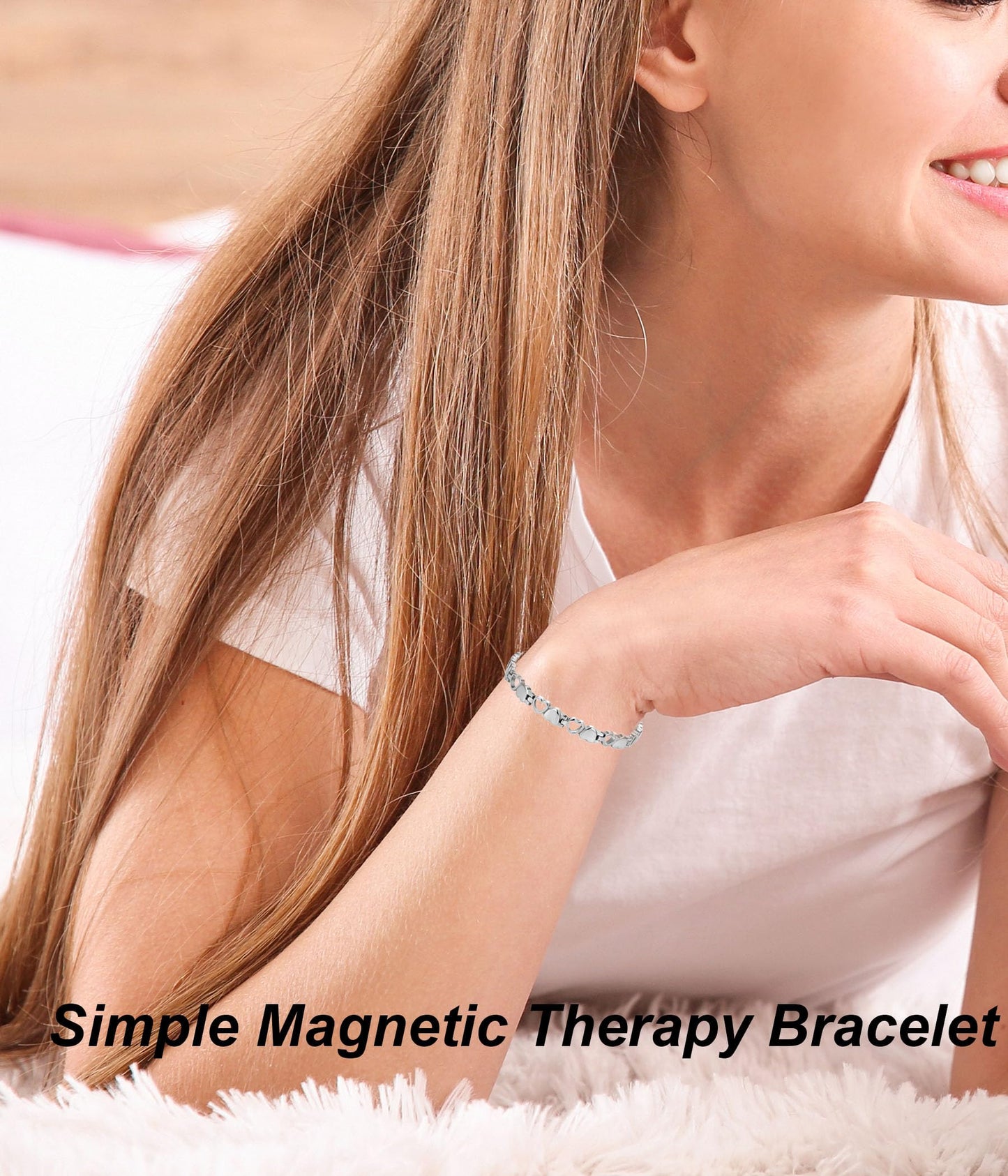 UtenoTureH Magnetic Bracelet for Women for Arthritis, Stainless Steel Heart-Shaped Bracelets with 3500 Gauss Magnet, Jewelry with Adjustable Tools (B(Silver))